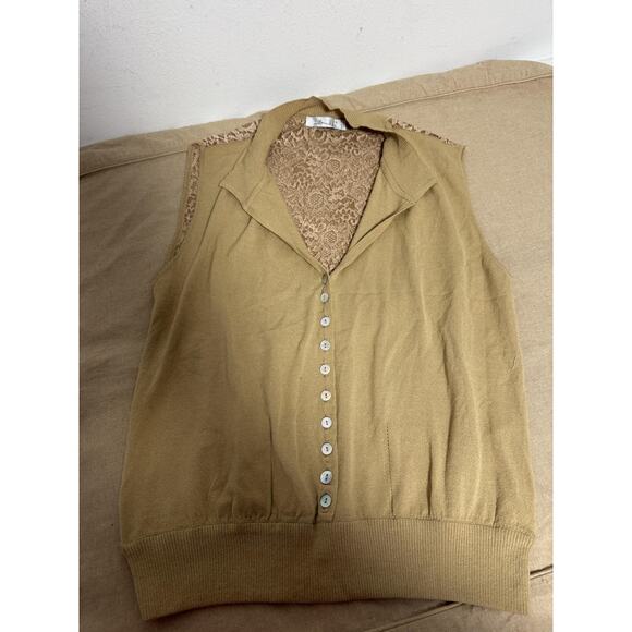 Internal Sweater Vest Womens 3XL Tan Beige Lace Back Button Front Made in Italy - Picture 7 of 15